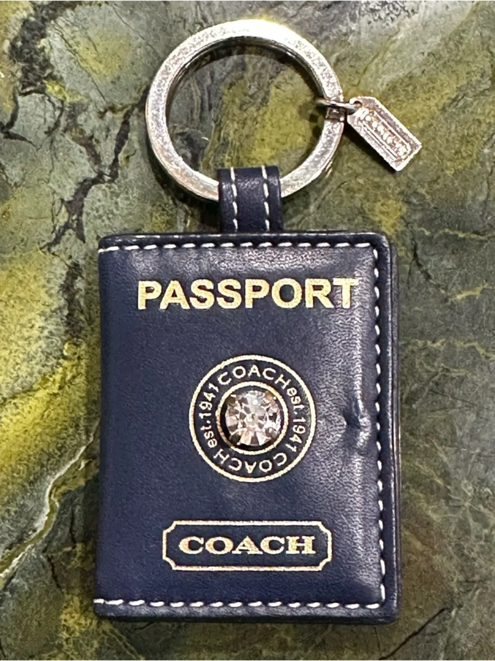 Coach Navy Leather 'Passport' Keychain with Gold Hardware - Picture 11 of 13